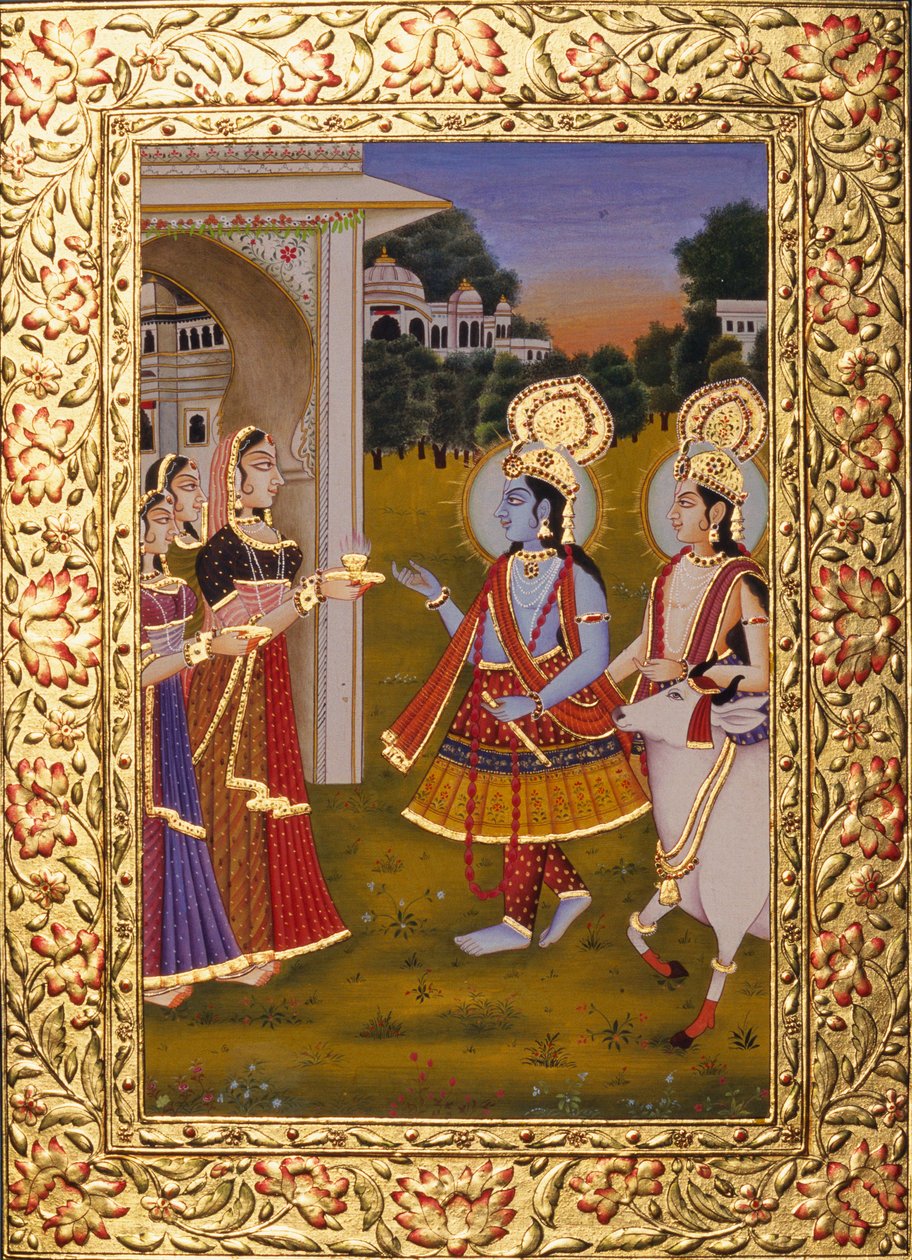 Radha Krishna with Gold Embossing by School Indian