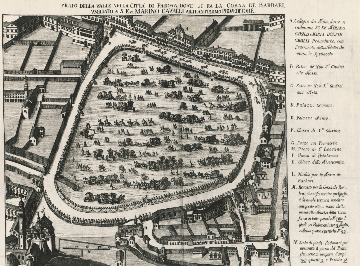 Ancient layout of Prato della Valle, largest square in Padua, Italy by School Italian