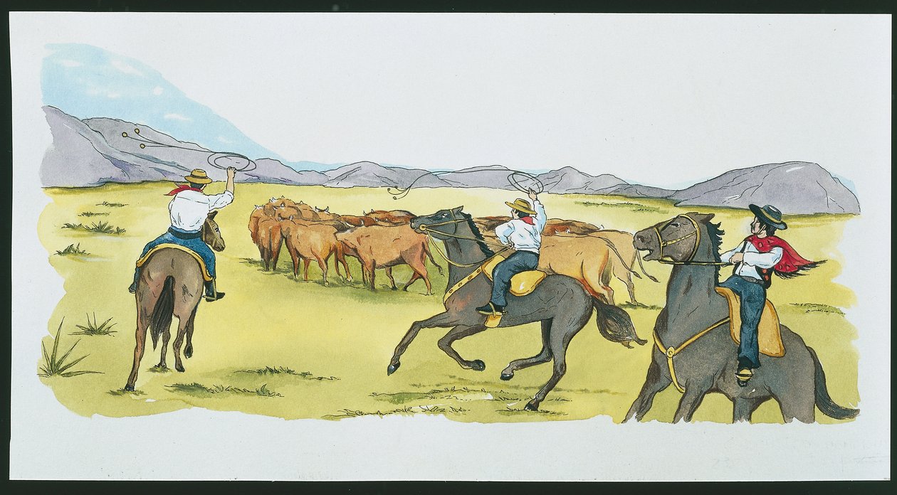 Argentina - Gauchos Gathering Cattle in the Pampas by School Italian