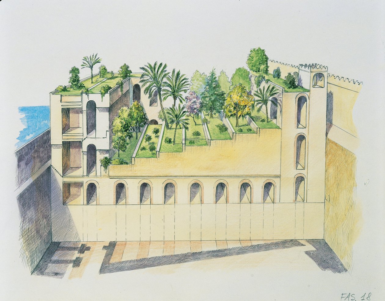 Palace of Nebuchadnezzar, Babylon, with hanging gardens by School Italian