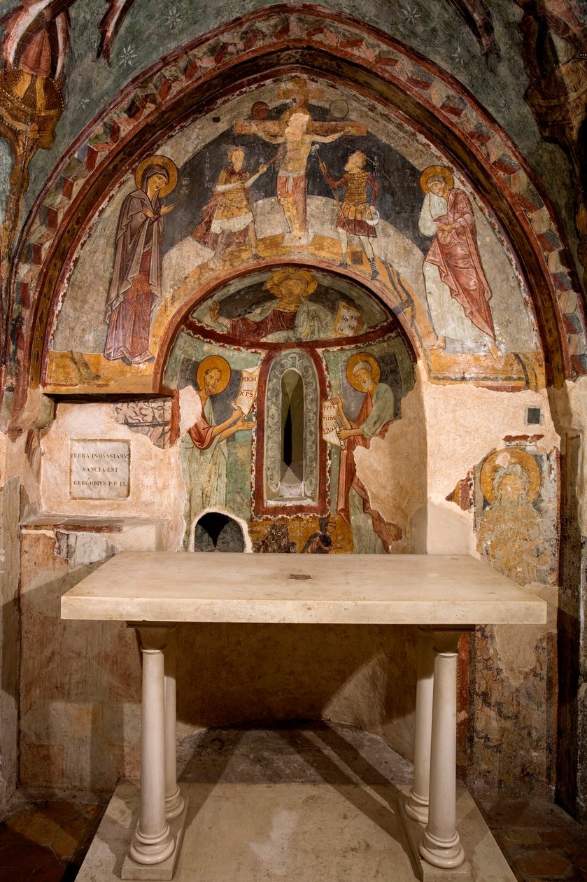 View of the Apse Decorated with Frescoes by the Master of Saint Francis, Cappella di San Gregorio, Monastery of St. Benedetto, Subiaco, Rome, Italy by School Italian