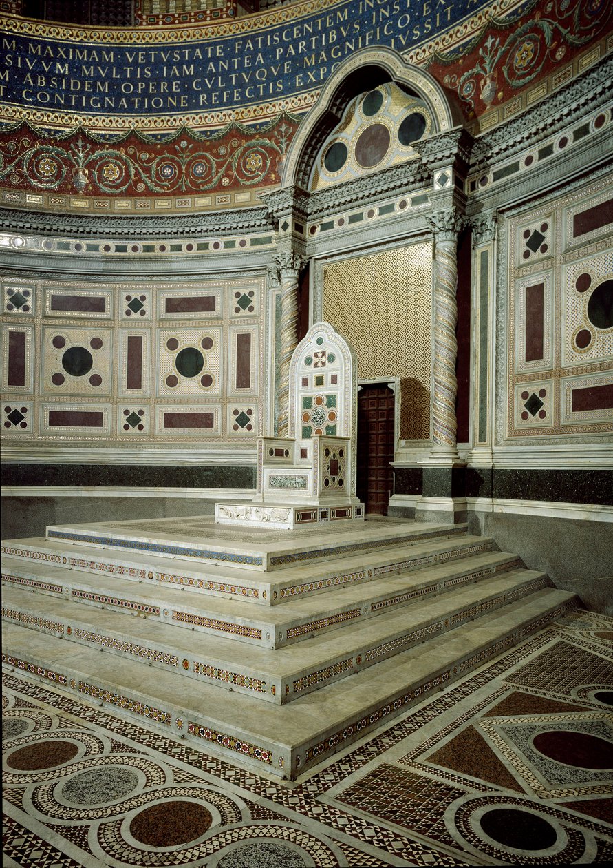 View of the episcopal throne in the papal pulpit of the apse of the Basilica of St. John Laterano by School Italian