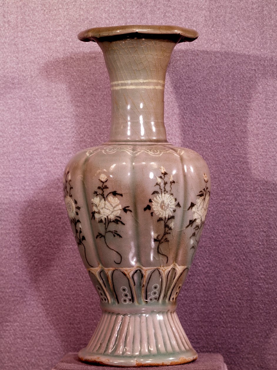 Ceramic vase decorated with flowers. Koryo period. 12th century. Museum of Fine Arts, Duksoo Palace, Korea by School Korean