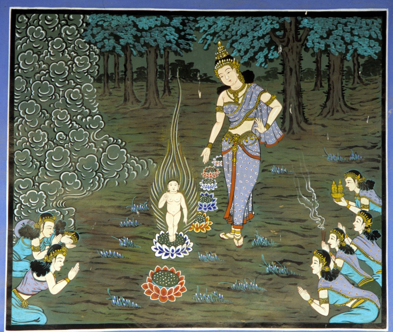 Birth of Buddha. Fresco in Yongju Temple, Suwon region, Korea. by School Korean
