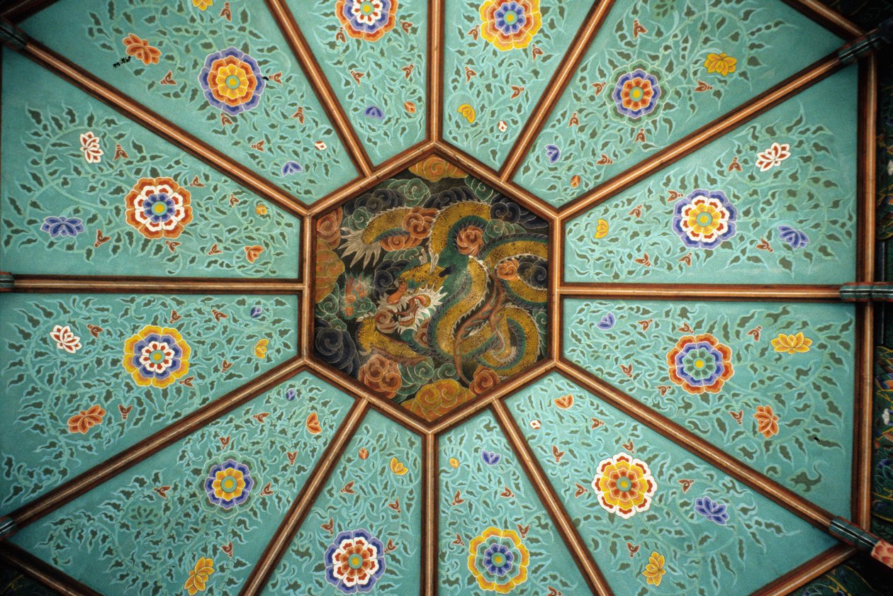 The ceiling of the temple of Naksansa in Korea depicting a dragon. by School Korean