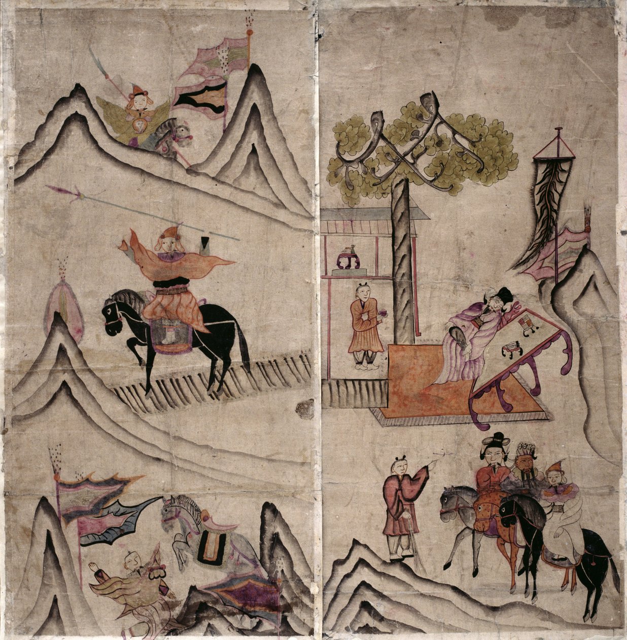 Two Panels of an Eight Fold Screen Depicting 