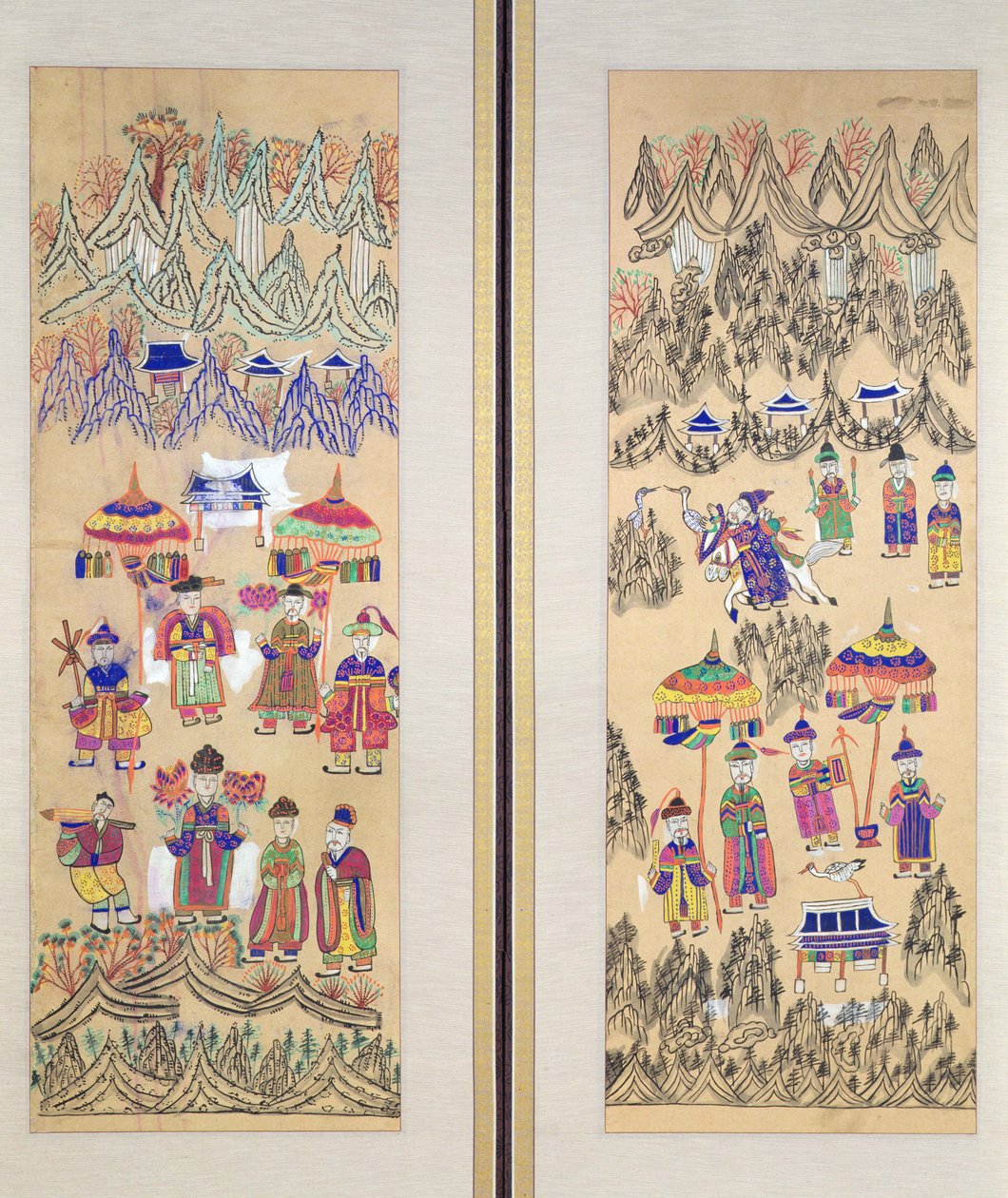 Two Panels of an Eight Fold Screen Depicting 