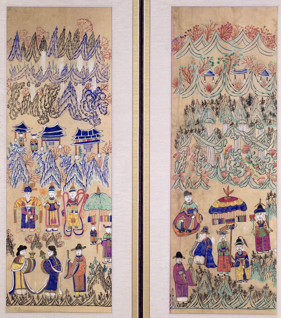 Two Panels of an Eight Fold Screen Depicting 