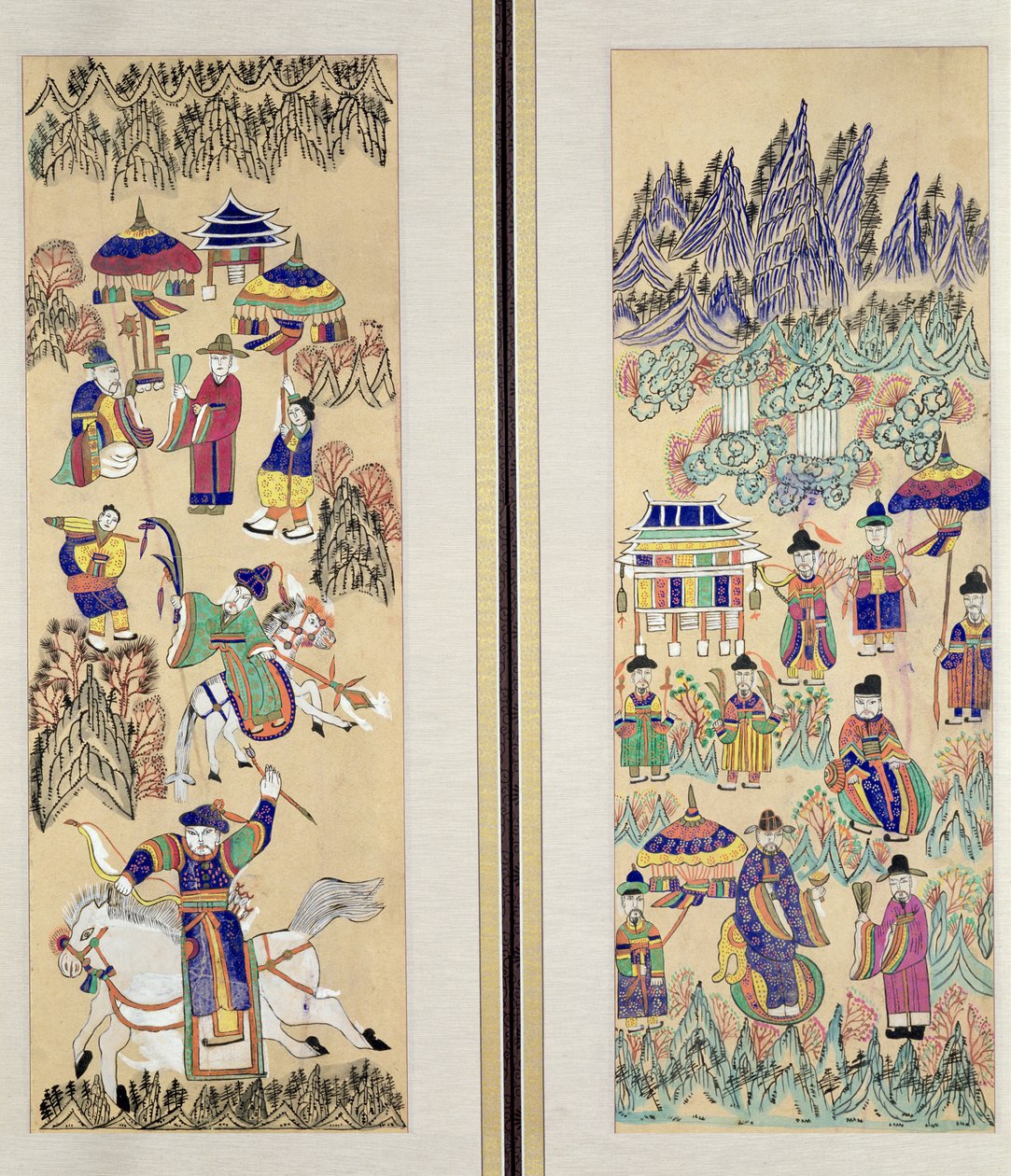 Two Panels of an Eight Fold Screen Depicting 