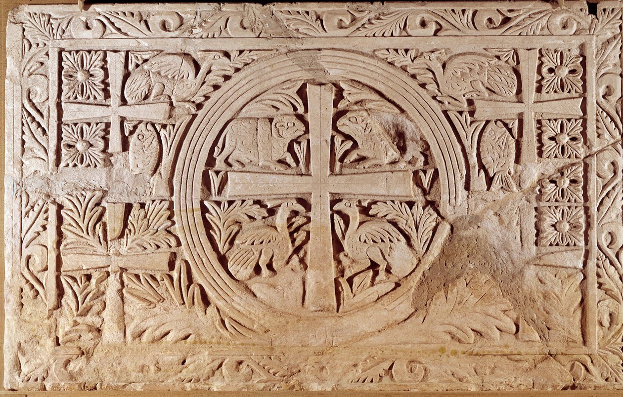 Chancel slab, closing element of the choir of a church. from Lebanon. 5th-6th century AD. Paris, Louvre Museum by School Lebanese