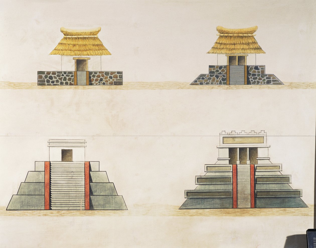 Historical reconstruction of buildings in Tenochtitlan by School Mexican