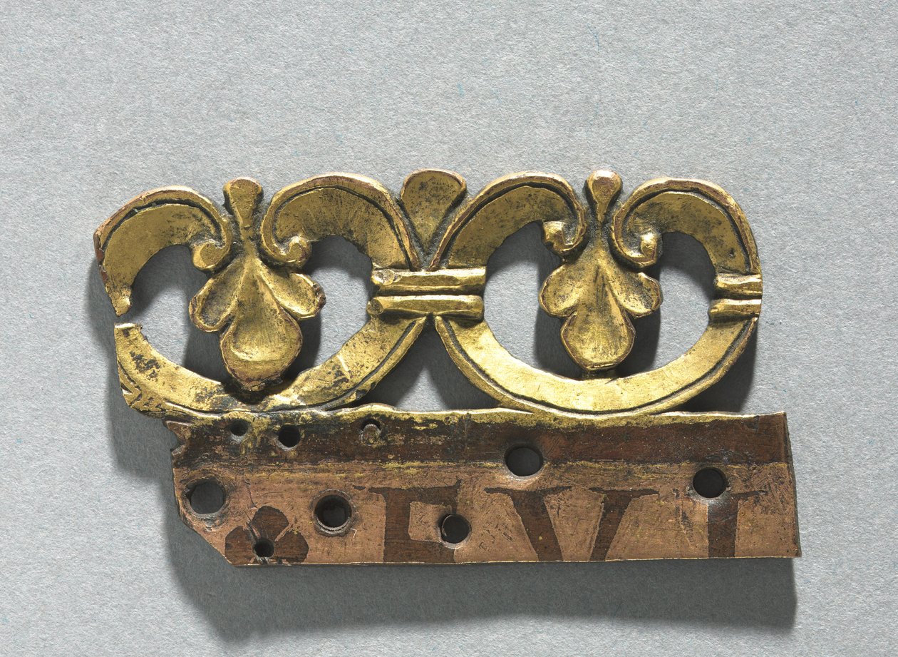 Fragment of an Ornamental Crest from a Reliquary Shrine, c.1165-1180 (gilded copper, brown enamel) by School Mosan