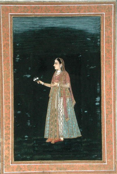 Lady Holding Flowers, from the Small Clive Album by School Mughal