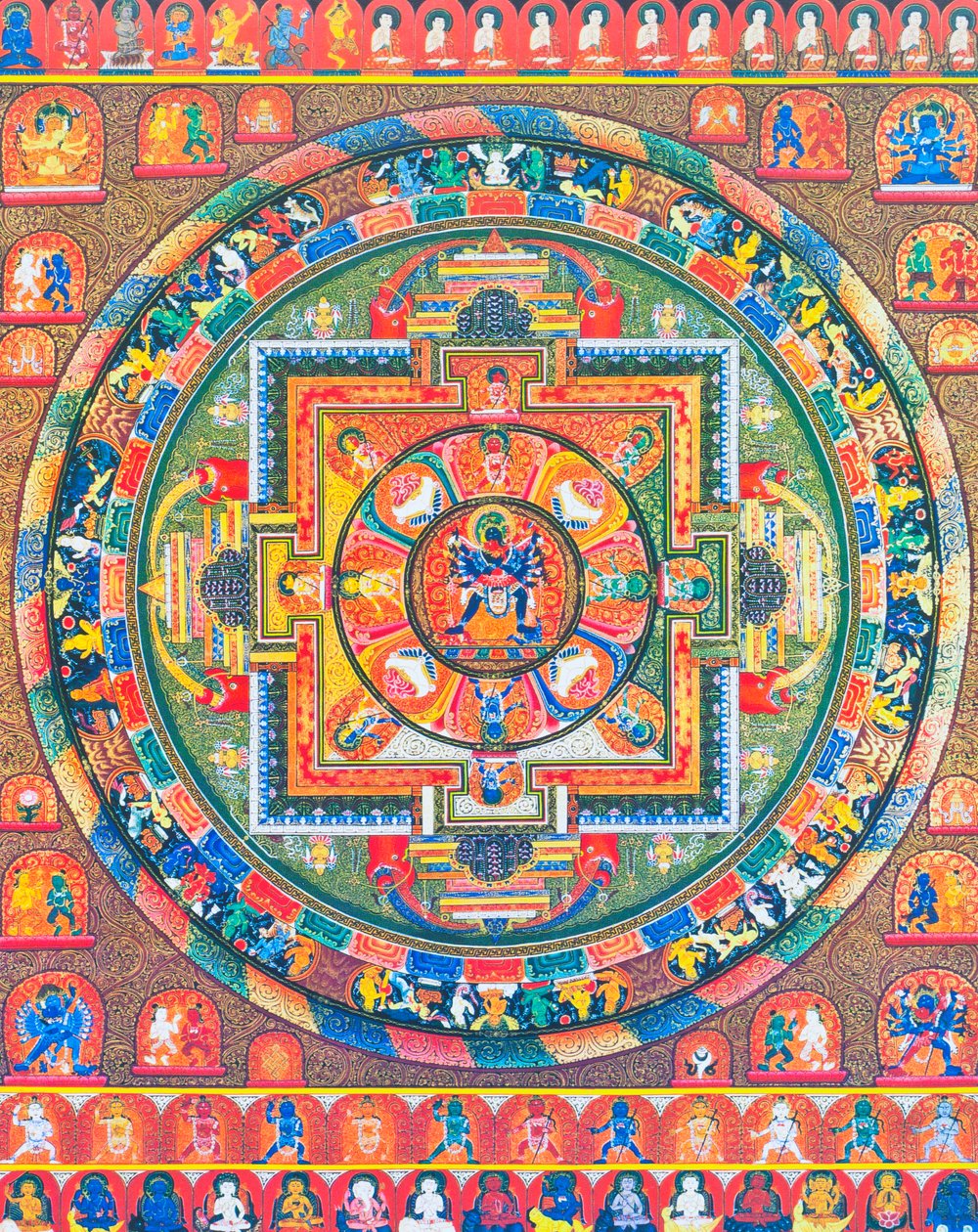 Chakrasambhara Mandala, Depicting the Main Deity Sambhara Embracing His Consort Vajrabarahi Symbolising the Union of Wisdom and Practice to Attain Supreme Bliss by School Nepalese
