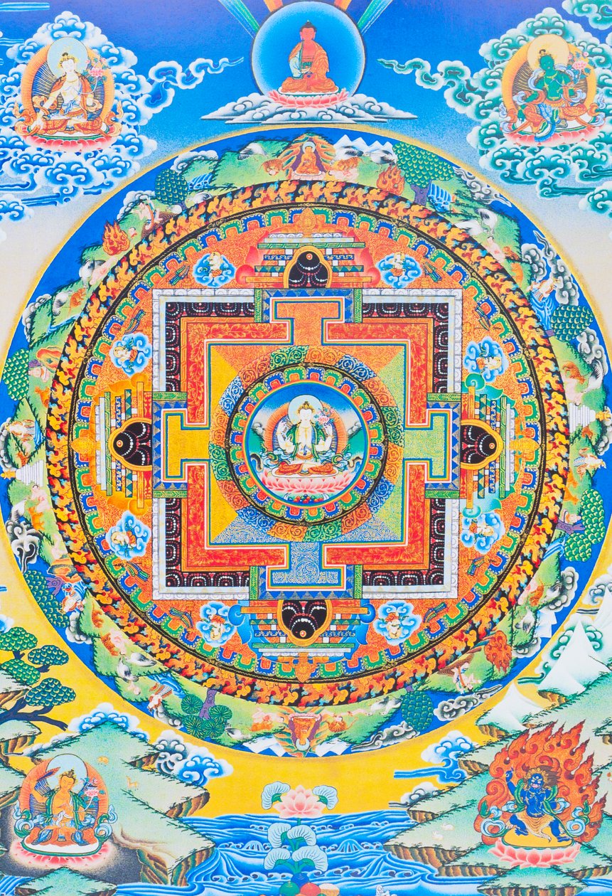 Chenresi Mandala; the Centre Figure Depicts the Buddha of Compassion, the Celestial Manifestation of Amitava Buddha, Always Close to Suffering Beings by School Nepalese
