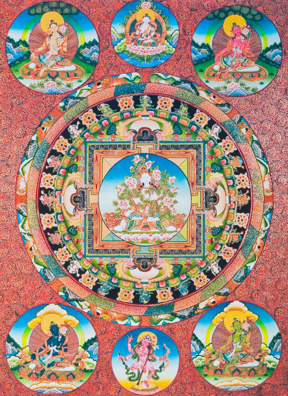 White Tara Mandala; the Seven Eyed Female Deity of the Buddhist Pantheon Representing the Goddess of Compassion and the Protector of Human Beings by School Nepalese