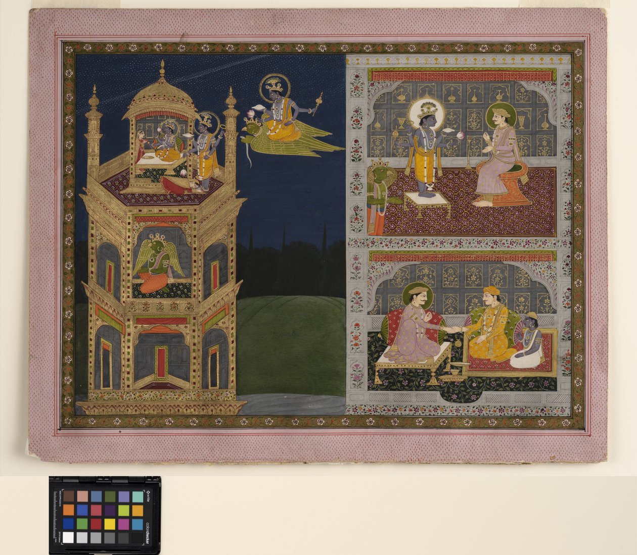 Vishnu Approaches a Golden Tower on Garuda, c.1825 by School Pahari