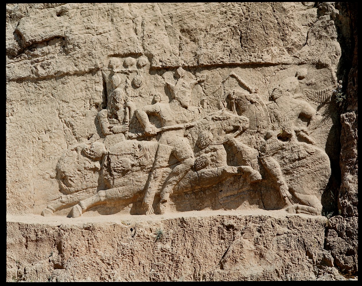 View of the Necropolis and the tombs belonging to Achaemenid kings, relief representing scenes of battle by School Persian