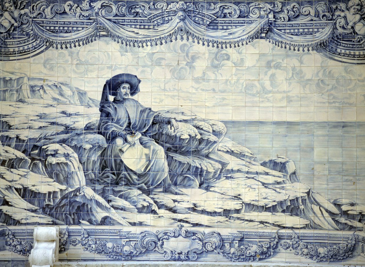 Henry the Navigator, sitting, looking at the sea - Azulejo from the surroundings of Lisbon (Sintra) by School Portuguese