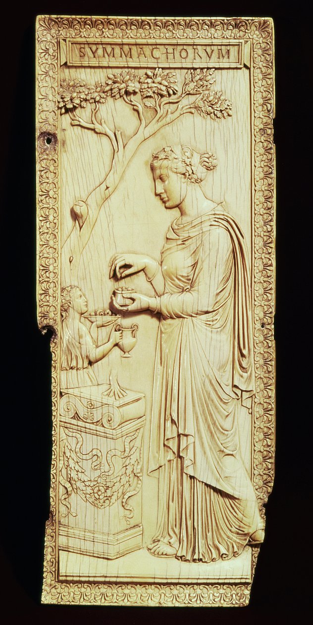One leaf of the Symmachi Diptych, named after the Symmachi Family, AD 400 by School Roman