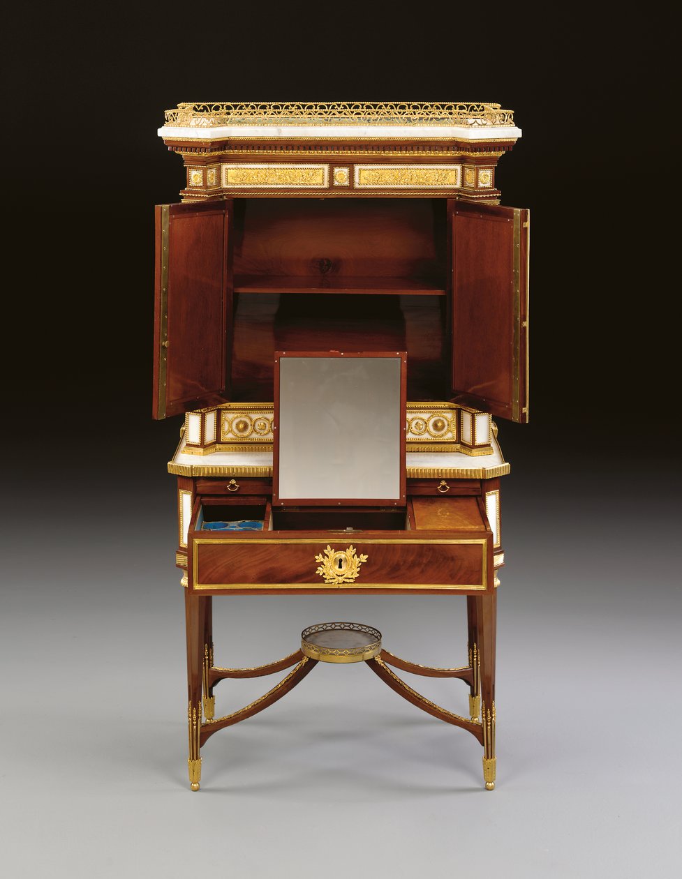 A Russian Ormolu-Mounted White Marble and Mahogany Bonheur du Jour, c.1790 by School Russian