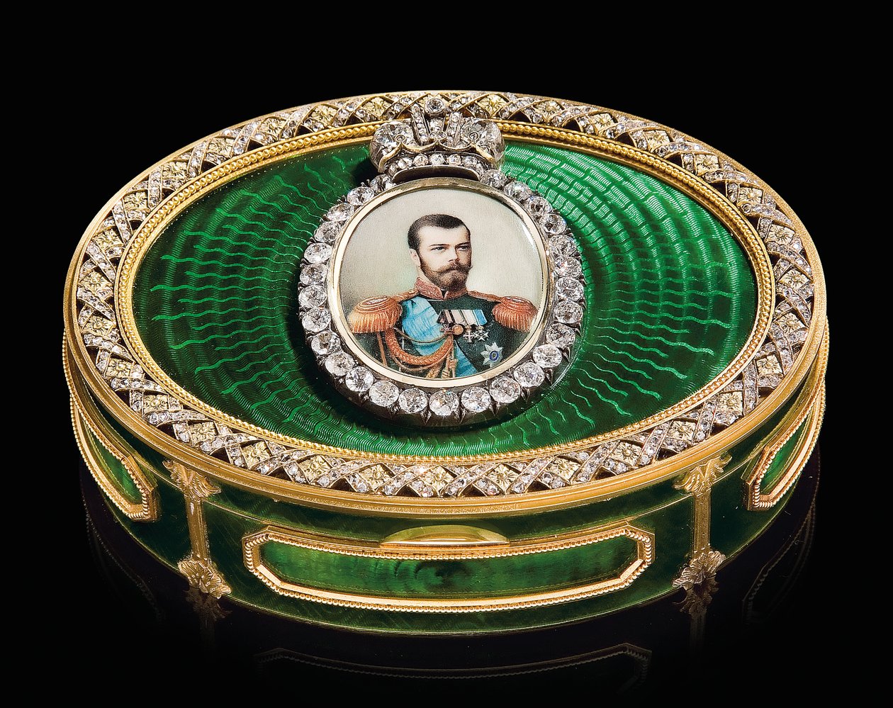A jewelled snuff-box with a watercolor miniature of Emperor Nicholas II, c. 1890 by School Russian
