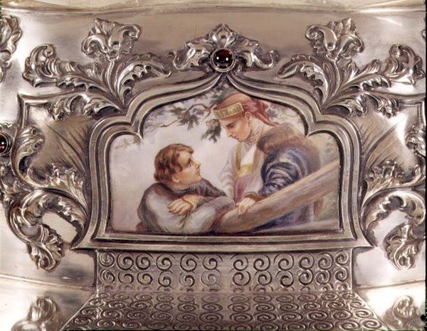En Plein enamelled plaque from Russian silver centrepiece, late 19th century by School Russian