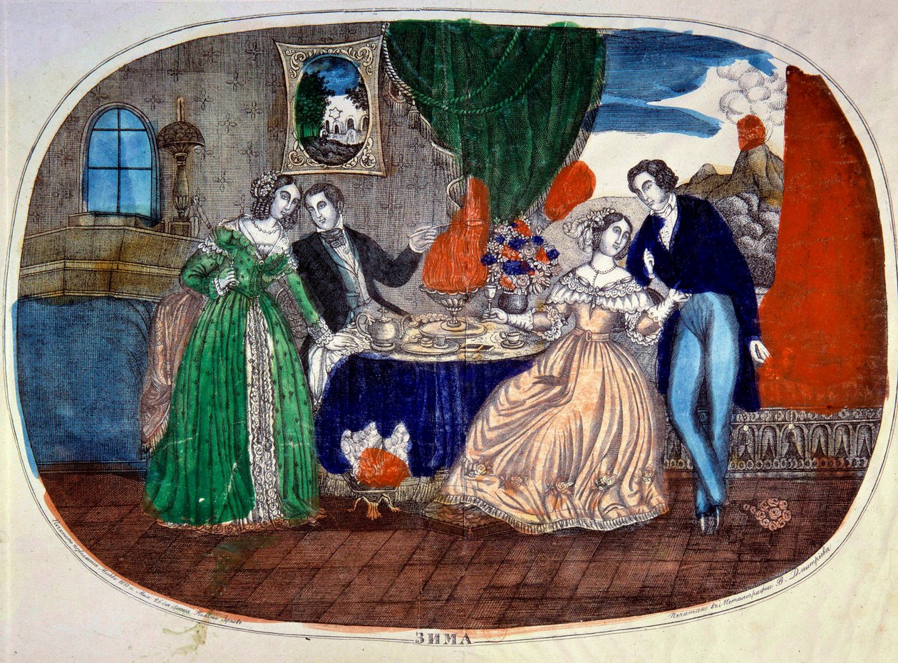 Mondanite: scene of meals and seduction between two couples by School Russian