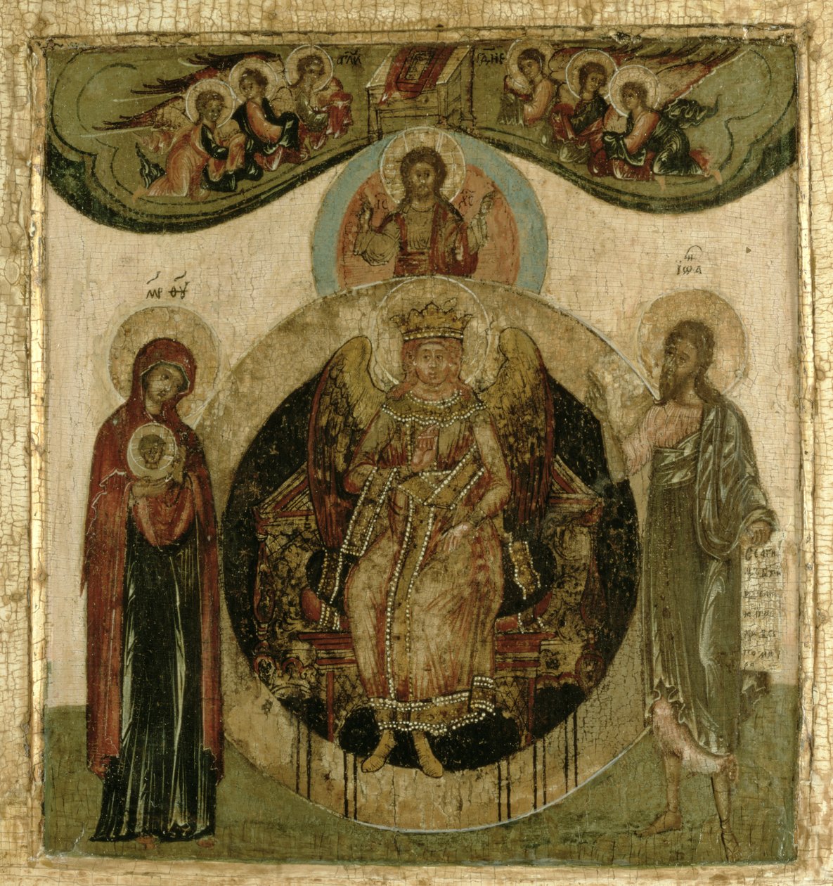 Russian Icon of Sophia, The Holy Wisdom, Enthroned in the Form of a Fiery Winged Angel by School Russian