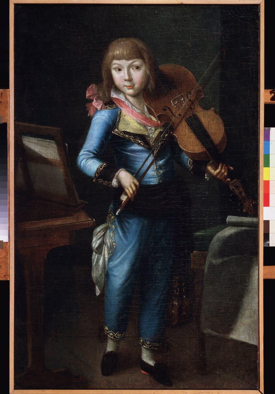 A Young Violinist in Blue Costume by School Russian