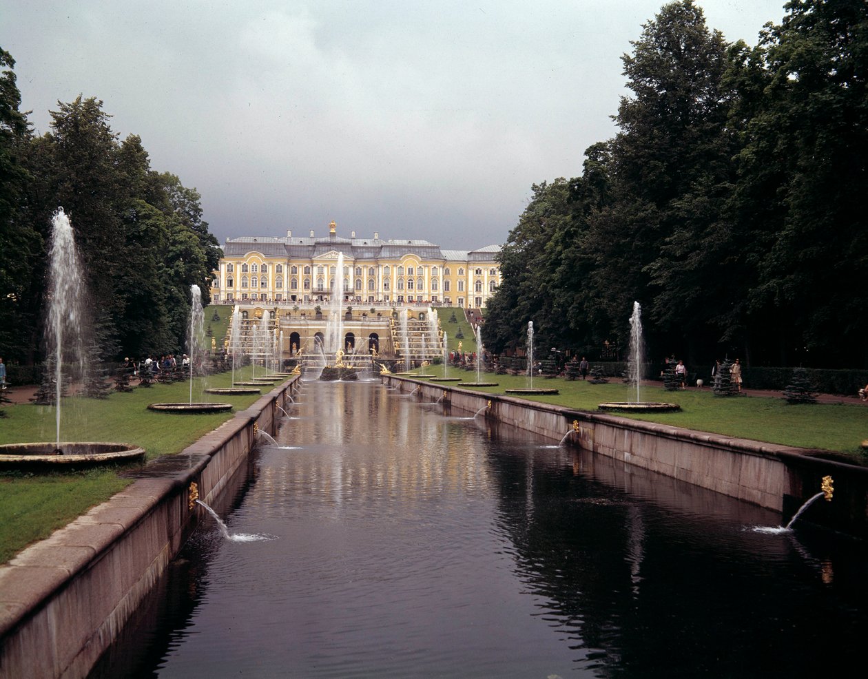 View of the Large Waterfall of the Castle of Peterhof, Realized Under Peter the Great Near Saint Petersburg, Russia by School Russian