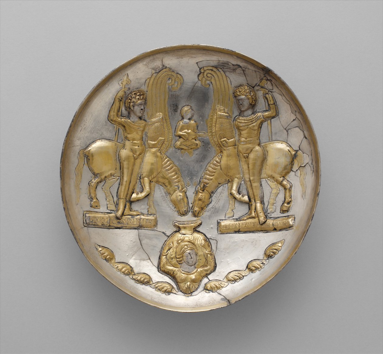 Plate with Youths and Winged Horses by School Sasanian