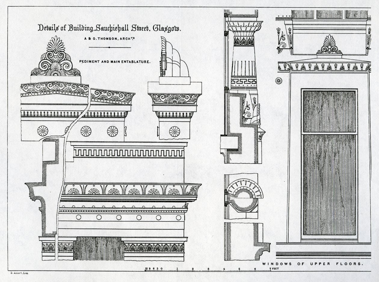 Architectural Details of Grecian Chambers, 336-356 Sauchiehall Street, Glasgow, designed by Alexander Greek Thomson, 1869 by Scottish School