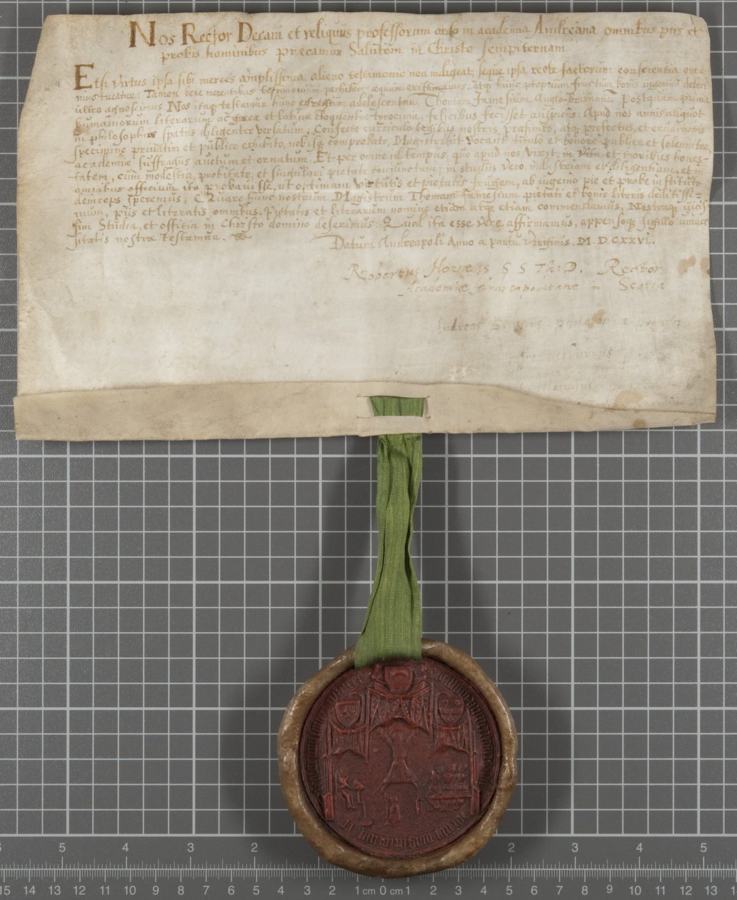 Diploma issued by the University to Thomas James by Scottish School