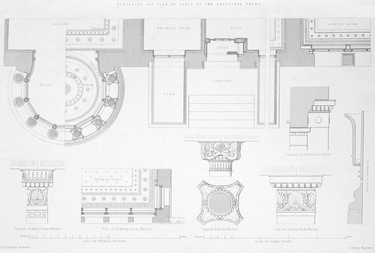 Exterior and Interior Details of Holmwood, Glasgow by Scottish School
