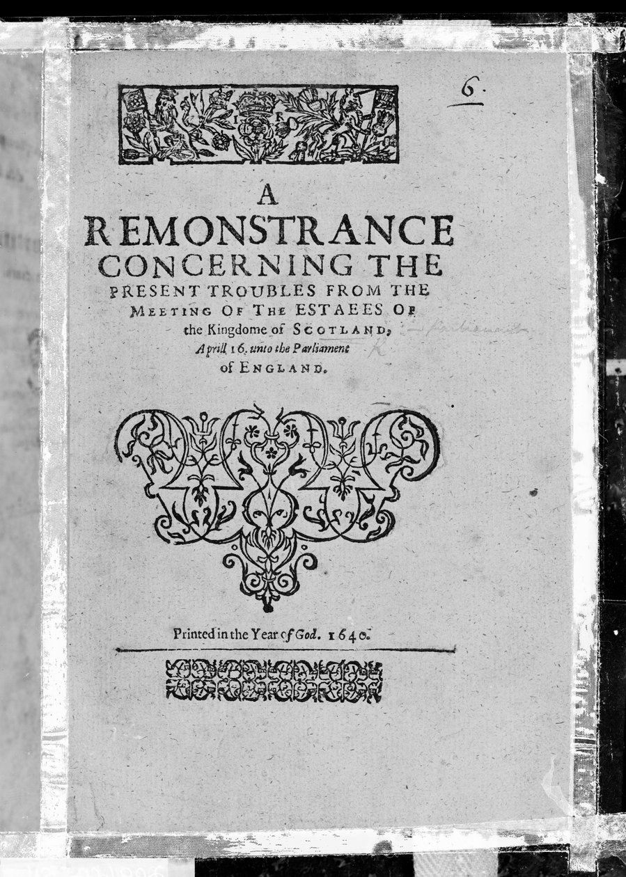 Title Page for A Remonstrance concerning the present troubles from the meeting of the estates of the Kingdome of Scotland, published 1640 by Scottish School