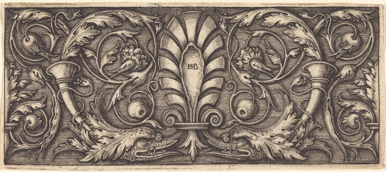 Ornament with Two Grotesque Dolphins by Sebald Beham