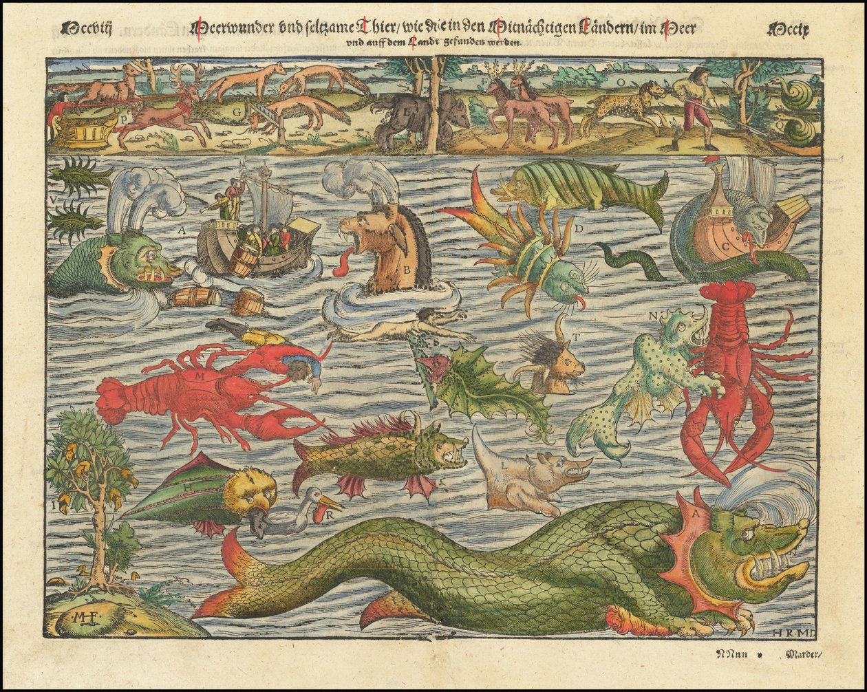 Chart of Terrestrial and Sea Monsters by Sebastian Munster, ca. 1570 by Sebastian Munster