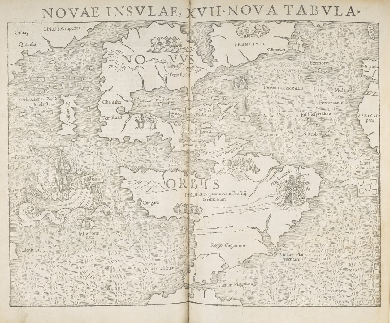 Map of North America, Novae insulae, XVII nova tabula, Sebastian Munster by Sebastian Munster