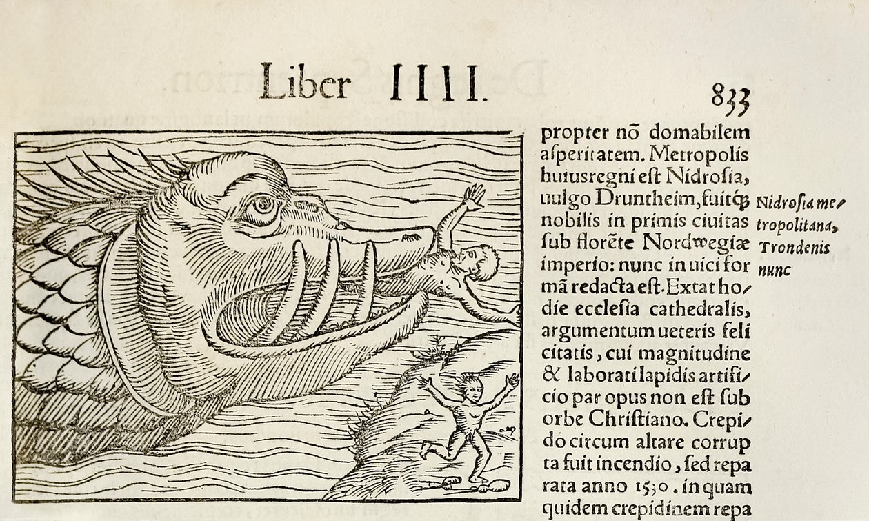 Monstrous whale devouring humans, from 1550 edition of Cosmographia by Sebastian Munster by Sebastian Munster