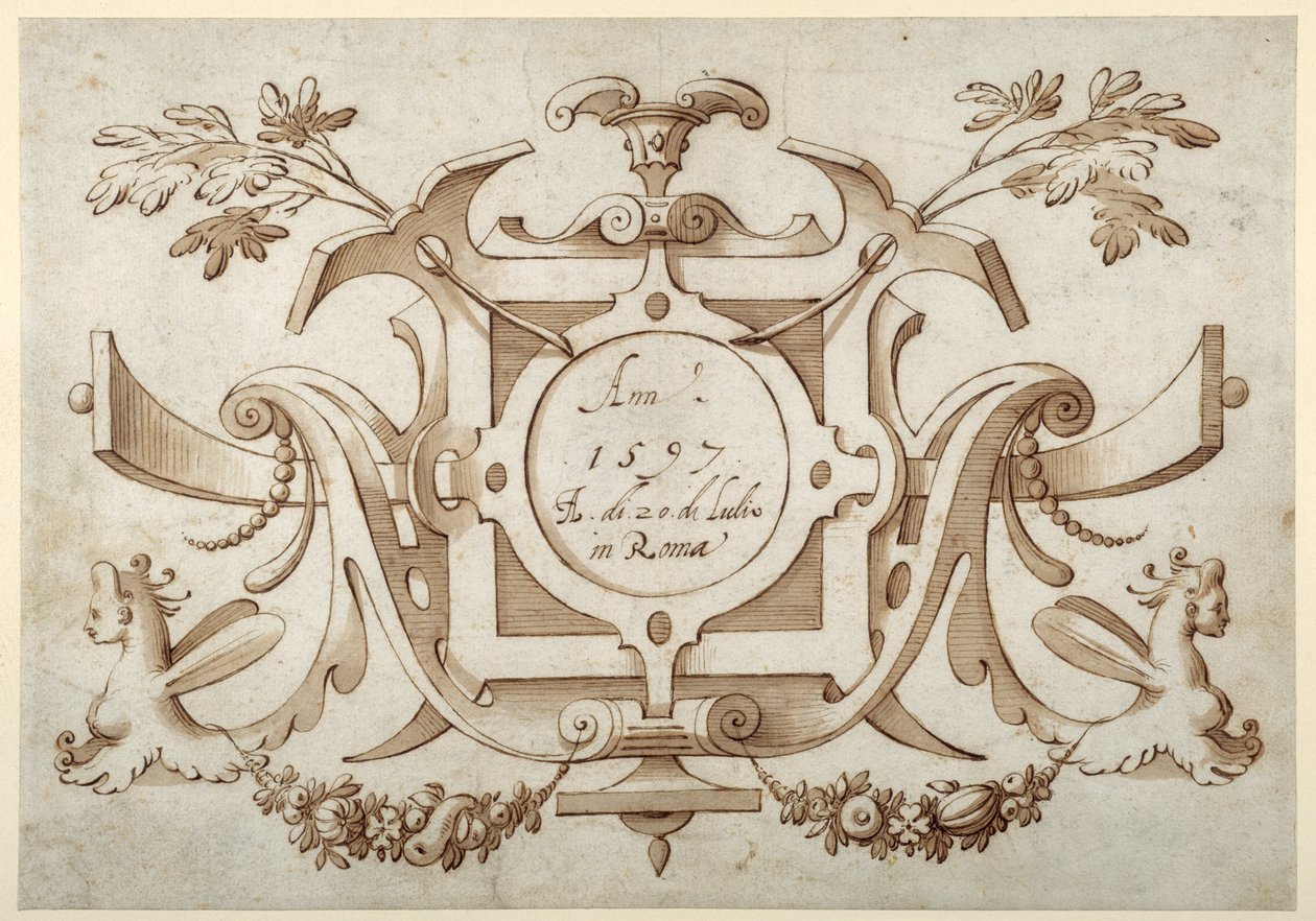 Strapwork cartouche associated with the set of his Roman Views by Sebastian Vrancx