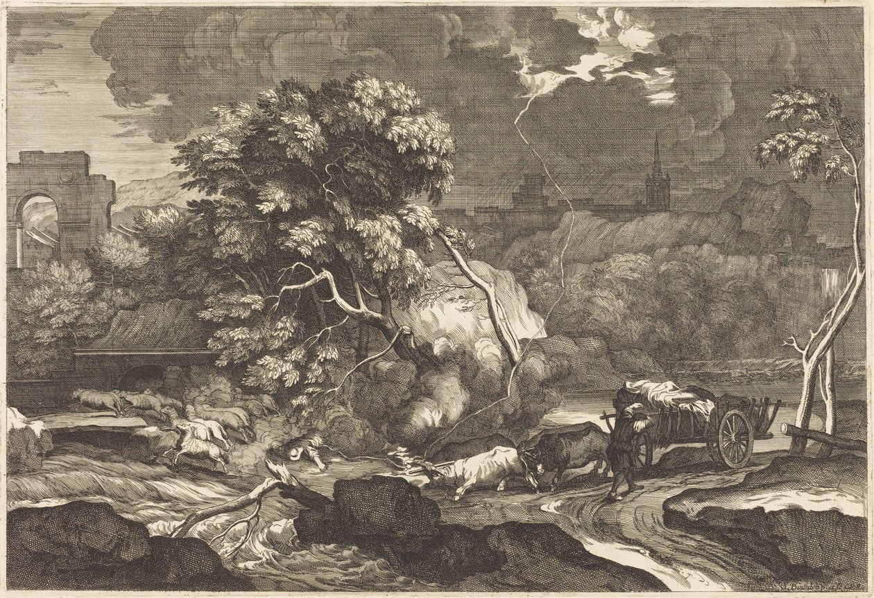 Landscape with a Frightened Wagoner by Sébastien Bourdon