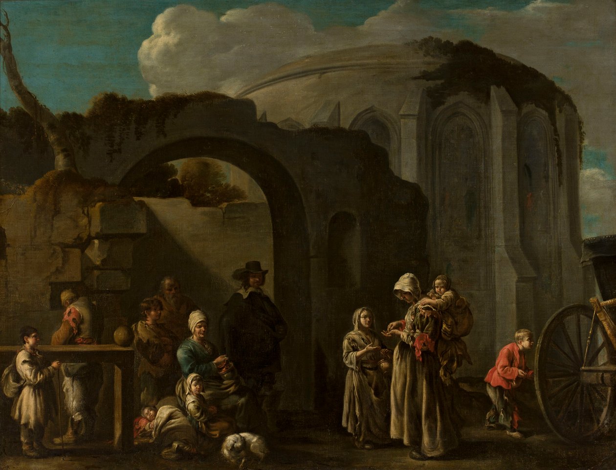 Beggar Family Among Ruins by Sébastien Bourdon