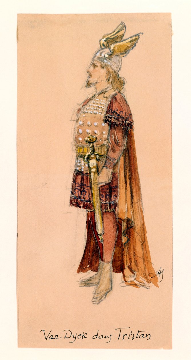 France, Paris, Costume sketch for Tristan in Tristan and Isolde by Richard Wagner for Performance at Paris Palais Garnier by Segaud Segaud