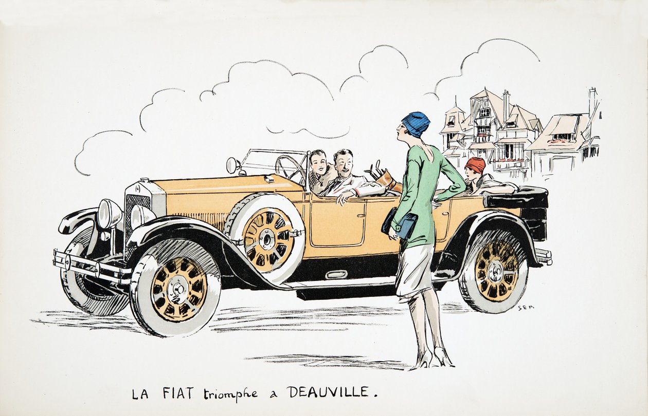 La Fiat Triumphs in Deauville, from White Bottoms, pub. 1927 by Sem
