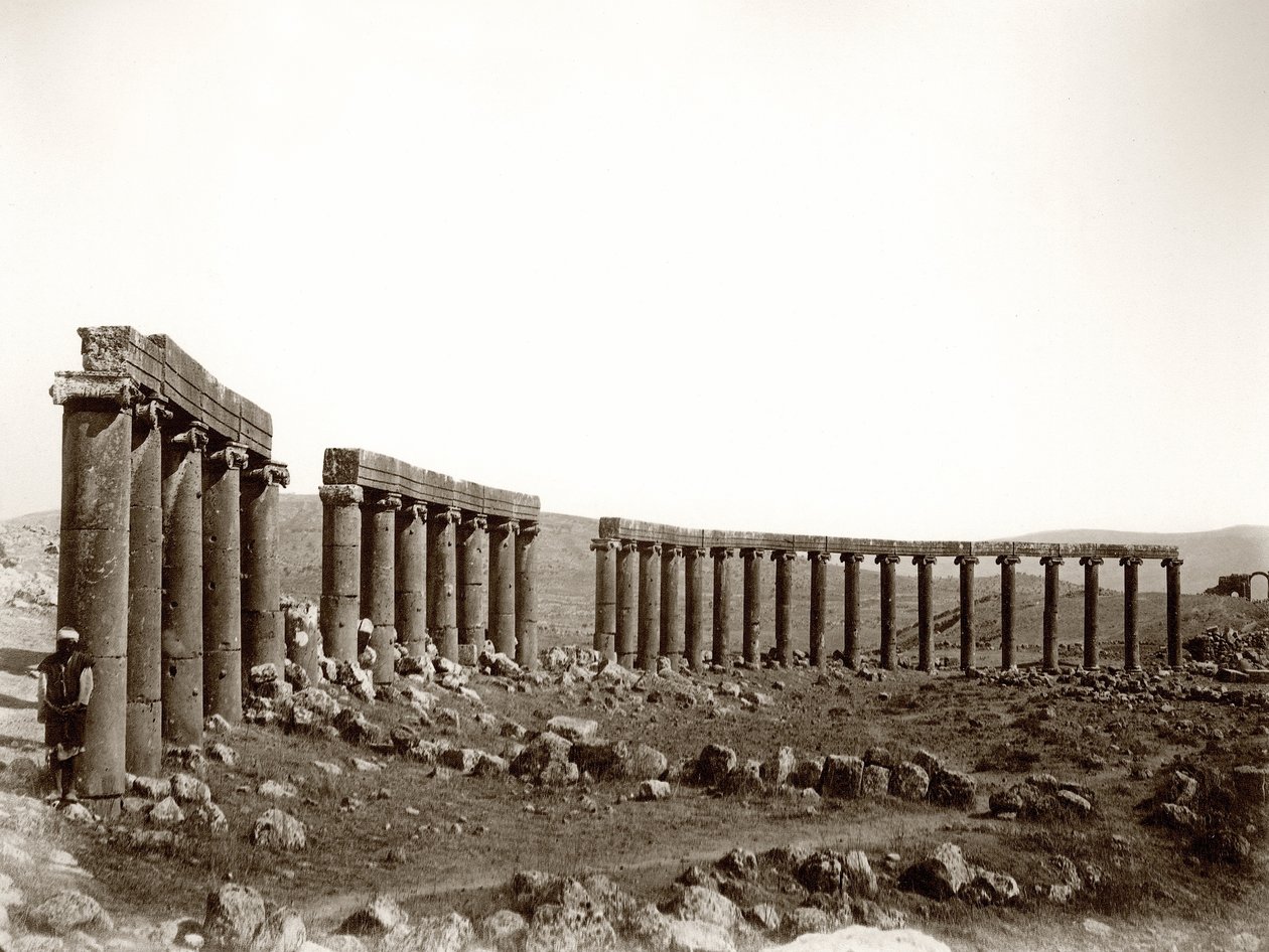 The oval columned piazza from the north west, Jerash, 1867 by Sergeant Henry Phillips