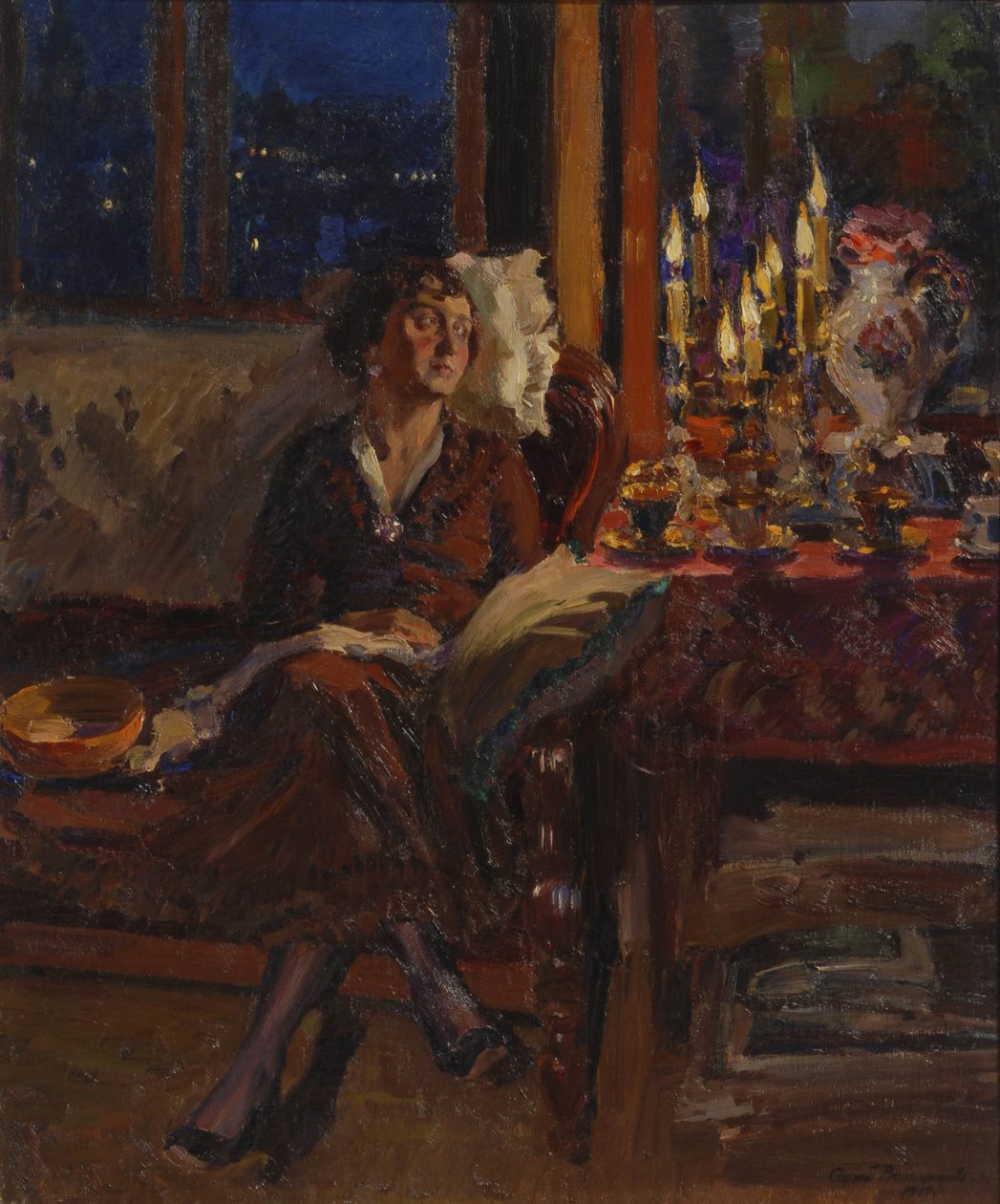 Lady with Book in an Interior by Sergei Arsenevich Vinogradov
