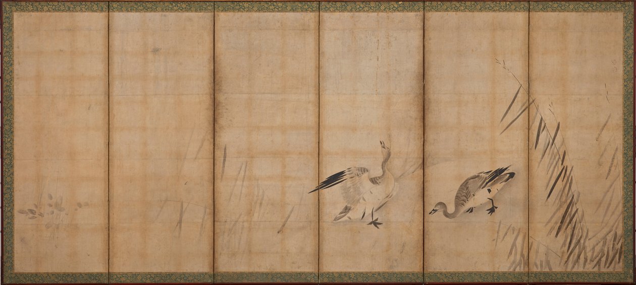 Two Geese and Grasses, Muromachi Period by Sesson Shukei