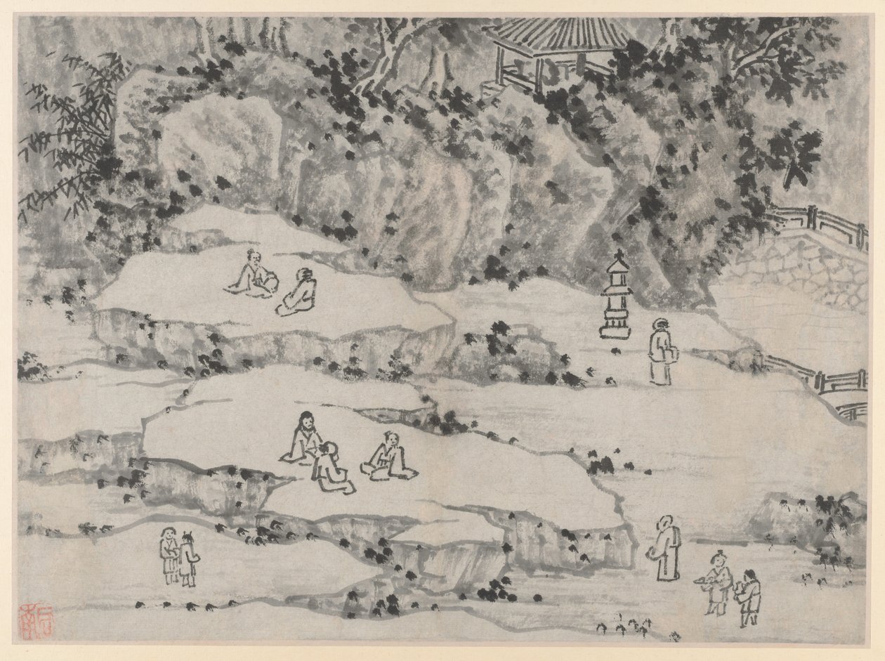 Twelve Views of Tiger Hill, Suzhou: The Nodding Stone Terrace, Tiger Hill by Shen Zhou