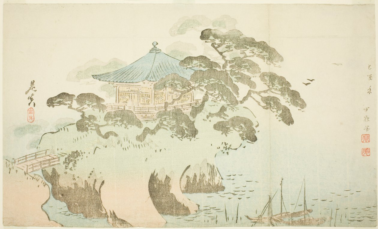 A Temple Hall by Shibata Zeshin